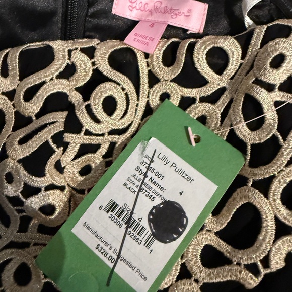 NWT!  Silk Lilly Pulitzer Black and Gold Mini Pleated Strapless Dress - Picture 4 of 7